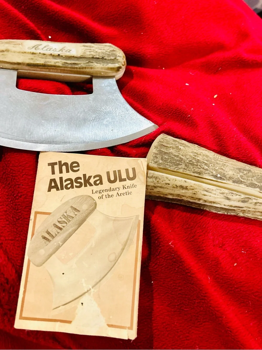 Ulu Alaska Mezzaluna Knife with Antler Handles - Silver Blade